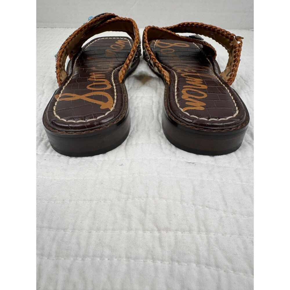 Sam Edelman Brown Multi Leather Embellished Slide Sandals - Picture 7 of 11
